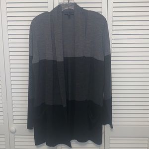 Eileen Fisher cardigan, size M, striped grey/ black, 100% merino wool